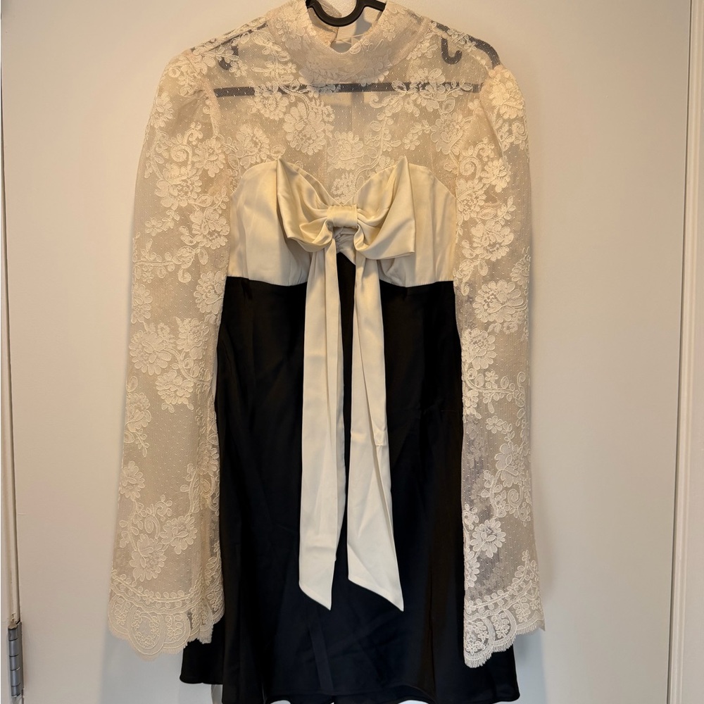 For Love and Lemons Two-Tone Lace Bow Dress - Ivory & Black